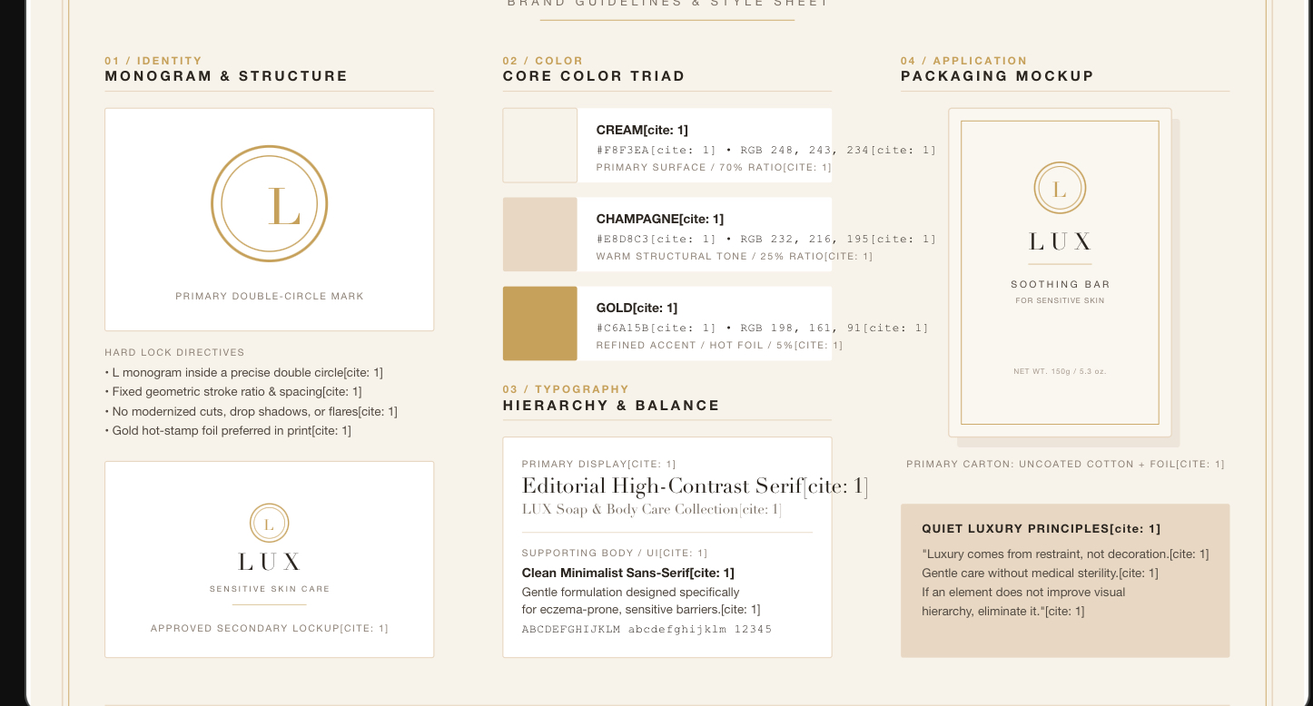 Lux brand guidelines and Brand Skill example